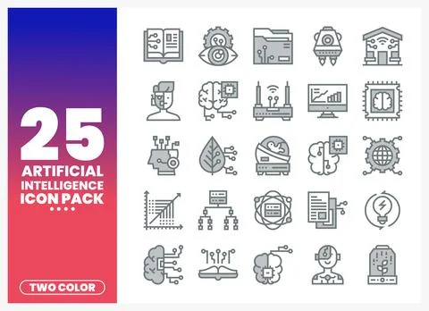 Collection of stylized icons representing artificial intelligence concepts .. Stock Illustration