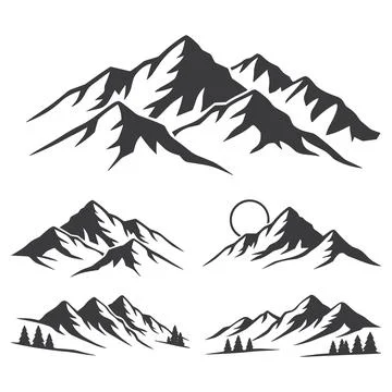 Collection of stylized mountain range silhouettes mountains 1 Stock Illustration