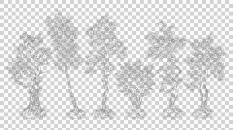Collection of stylized trees with exposed roots isolated on transparent bac.. Stock Illustration