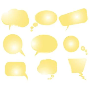Collection of stylized yellow text bubbles, vector isolated objects on whi... Stock Photos