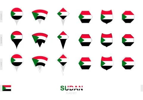 Collection of the Sudan flag in different shapes and with three different e.. Stock Illustration