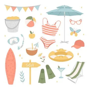 Collection of summer beach elements. Stock Illustration