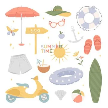Collection of summer beach elements. Stock Illustration