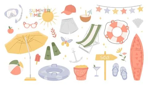 Collection of summer beach elements. Stock Illustration