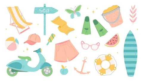 Collection of summer beach elements. Illustrazione stock