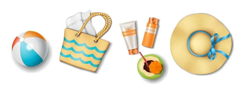 Collection of Summer Beach Essentials with Hat Stock Illustration