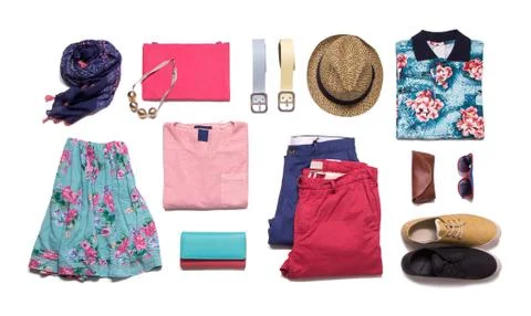 Collection summer clothes Stock Photos