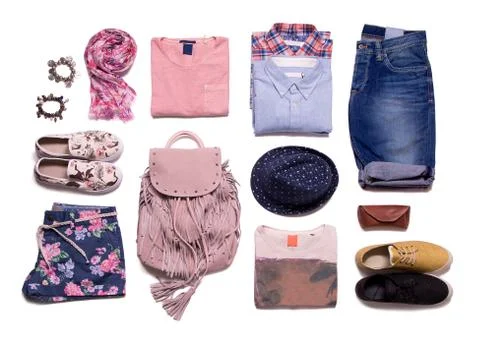 Collection of summer clothes Stock Photos