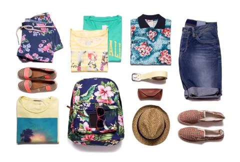 Collection of summer clothes Stock Photos