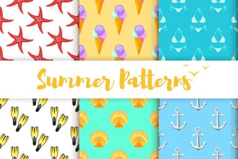 Collection of summer colorful patterns. Stock Illustration