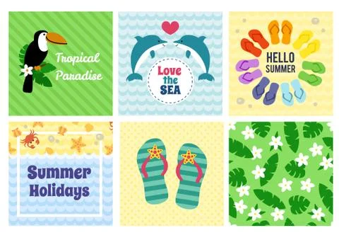 Collection of summer decorative cards Illustrazione stock