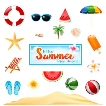 Collection of summer design element isolated on white background vector illus イラスト素材