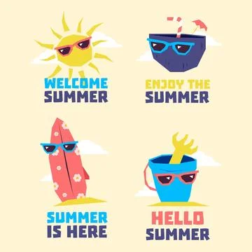 Collection of summer elements wearing sunglasses Stock Illustration