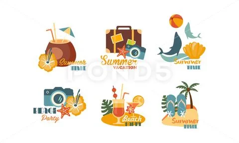 Collection Of Summer Logos, Beach Party, Summer Time Badges Vector Illustrations
