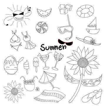 Collection Summer Time Doodle. Hand Draw Vector Illustration Stock Illustration