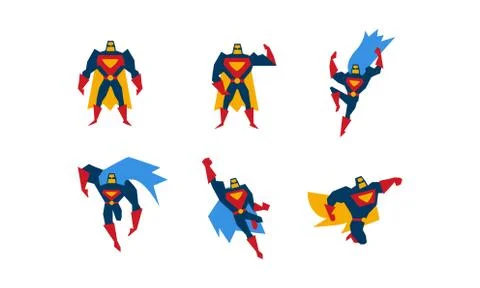 Collection of superheroes, superman character men with super powers vector Stock Illustration