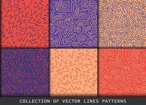 Collection of swatches memphis lines patterns. 库存插图