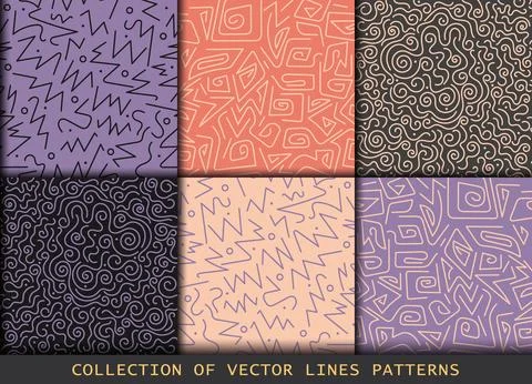 Collection of swatches memphis lines patterns. 库存插图