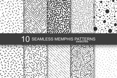 Collection of swatches memphis patterns - seamless. 스톡 일러스트