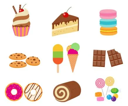 Collection of sweet dessert vector set isolated on white background Stock Illustration