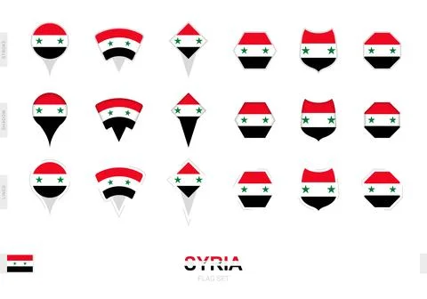 Collection of the Syria flag in different shapes and with three different e.. Stock Illustration