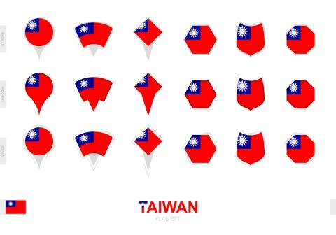 Collection of the Taiwan flag in different shapes and with three different .. Stock Illustration