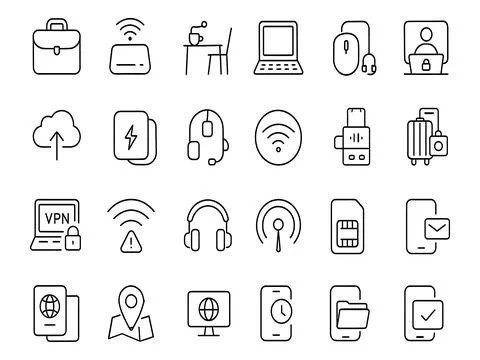 Collection of technology and gadget icons isolated on white background Illustrazione stock