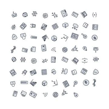 Collection of Technology and Programming Icons for Digital Web Development .. Illustration