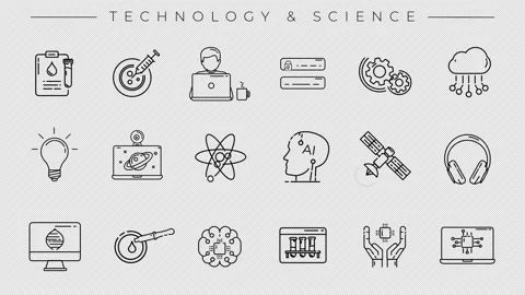 Collection of Technology and Science line icons on the alpha channel. Stock Footage 212939490