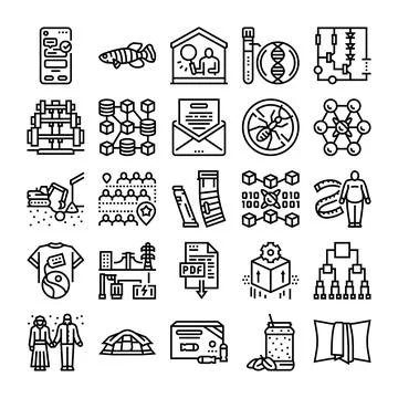Collection of technology and science line art icons Stock Illustration