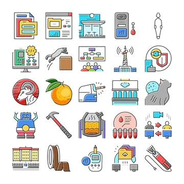 Collection of technology data industry and architecture icons Stock Illustration