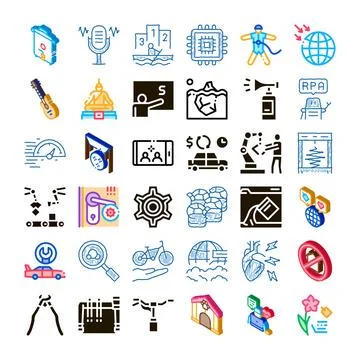 Collection of technology, industry, and abstract concept icons Stock Illustration