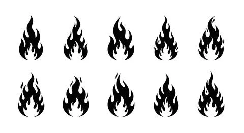 A collection of ten different black flame icons Stock Illustration
