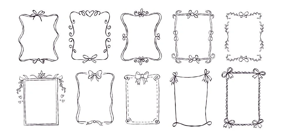 A collection of ten ornate frames featuring bows and decorative elements idea 库存插图