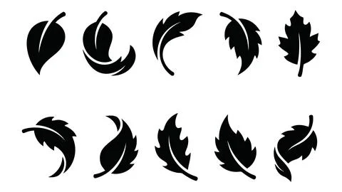 Collection of ten stylized autumn leaf icons and symbols for nature and sea.. Ilustración de archivo