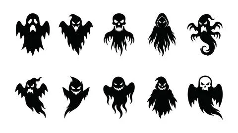 Collection of terrifying spooky ghost and grim reaper silhouettes for hallo.. Stock Illustration