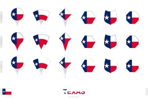 Collection of the Texas flag in different shapes and with three different e.. Stock Illustration
