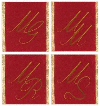 Collection of textile monograms design on a ribbon. MG, MM, MS, MR Stock Illustration