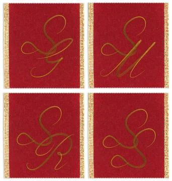 Collection of textile monograms design on a ribbon. SG, SM, SS, SR Illustrazione stock