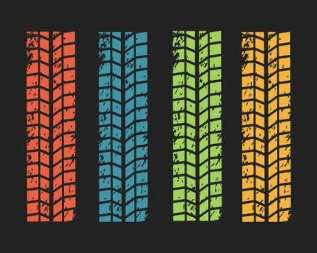 Collection textures of vector tire tracks with separate grunge texture, tire Stock Illustration