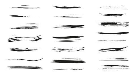 Collection of thin black stripes in grunge style on white background Stock Illustration