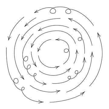 Collection of thin hand drawn arrows moving in a circle. Vector curvy and s.. Stock Illustration