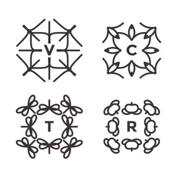 Collection of thin icons for logo design. Linear design elements. Trendy hipster Stock Illustration