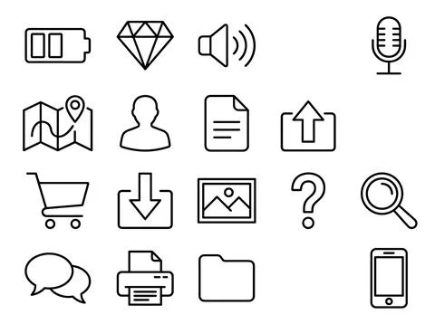 Collection of thin line icons representing digital interface elements like .. Stock Illustration