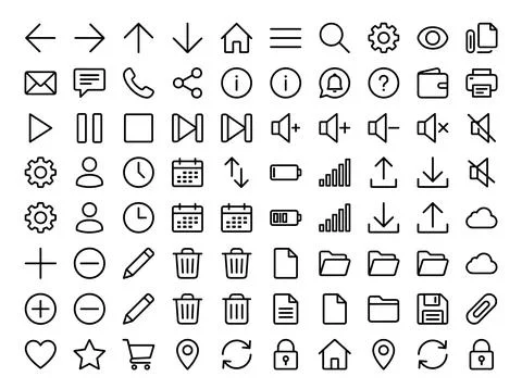 Collection of thin line icons representing various digital and interface el.. Stock Illustration