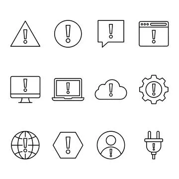 Collection of thin line icons representing alerts and warnings across vario.. Stock Illustration