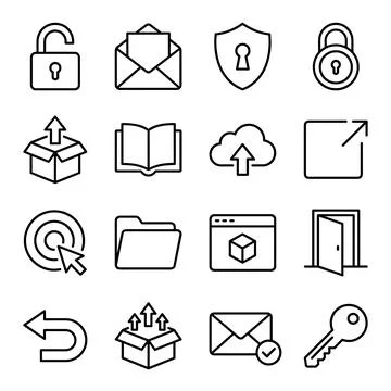Collection of thin line icons representing digital services, security, and .. 스톡 일러스트