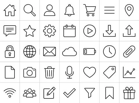 Collection of thin line icons for web and mobile applications, representing.. Stock-Illustration