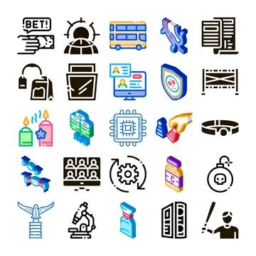 Collection of thin line isometric icons illustration Stock Illustration