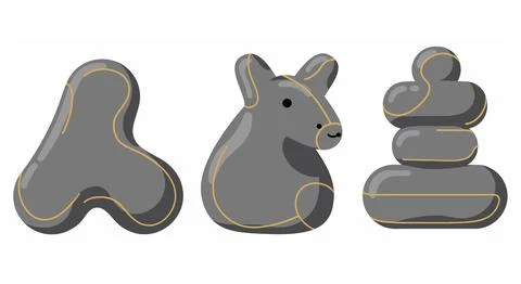 A collection of three abstract gray stone shapes, each with unique forms and  Stock Illustration